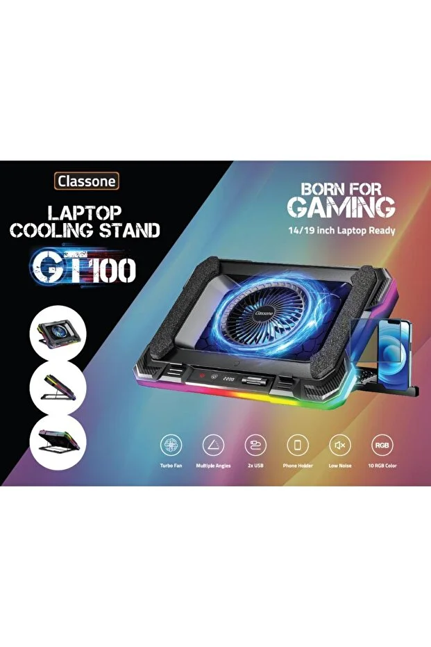Gt100 Gaming Laptop Sogutucu 2200rpm , Rgb Işıklı , Led Display Notebook Soğutucu Stand
